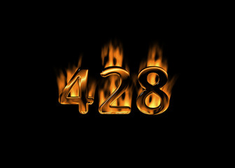 3D number 428 with flames black background
