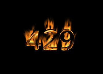 3D number 429 with flames black background