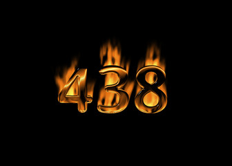 3D number 438 with flames black background