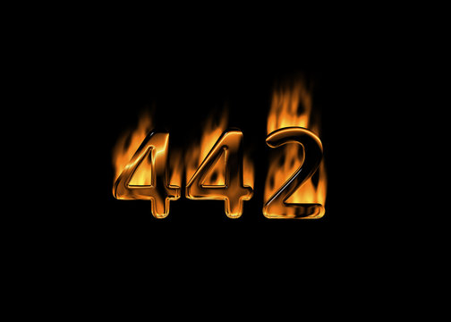 3D number 442 with flames black background