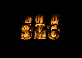 3D number 526 with flames black background