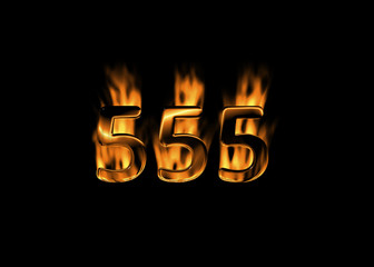 3D number 555 with flames black background