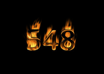 3D number 548 with flames black background