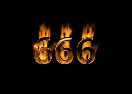 3D number 666 with flames black background