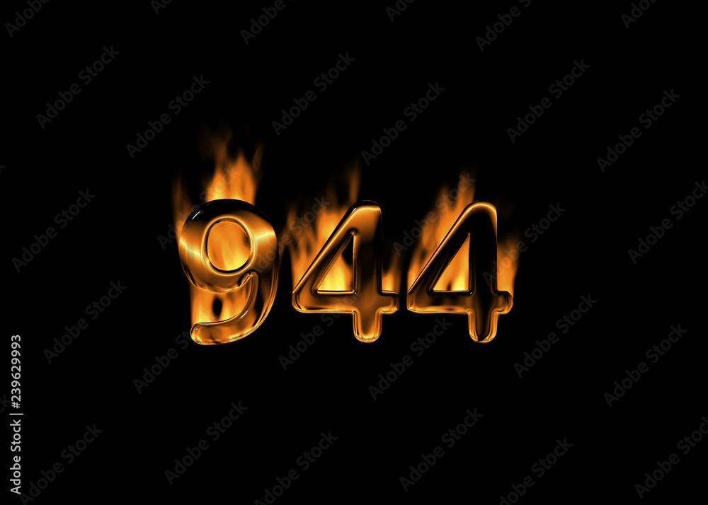Wall mural 3D number 944 with flames black background - Wall murals