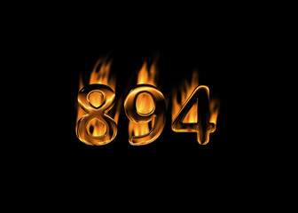 3D number 894 with flames black background