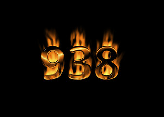 3D number 938 with flames black background