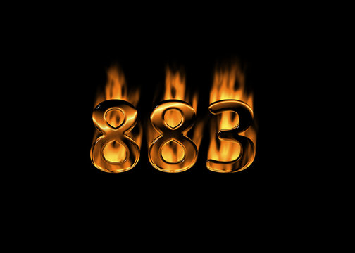 3D number 883 with flames black background