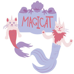 Vector illustration of cats mermaid