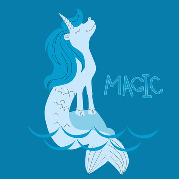 Vector illustration of unicorn mermaid in water