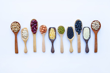 Mixed beans, Different legumes isolated on white.