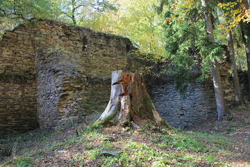 Ruins of small hunting romantic castle Karlův hrádek near Purkarec village, South Bohemian region, Czech republic