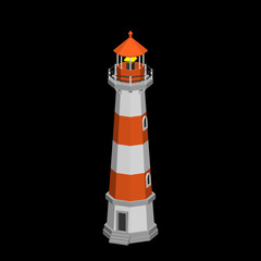 Lighthouse. Isolated on black background. 3d Vector illustration.