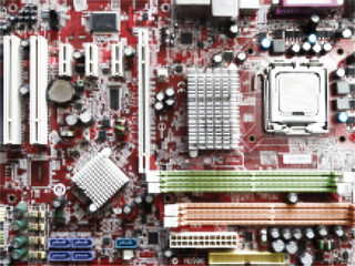 Computer motherboard. Vector illustration. Halftone style