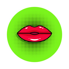 woman lips pop art style in green badge illustration