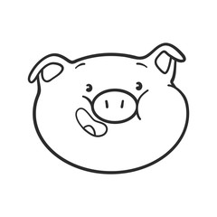 Laughing emoticon icon. Vector illustration. Emoji pig for coloring book.