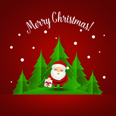 Fototapeta na wymiar Christmas Greeting Card with Santa Claus and Christmas tree. Vector illustration