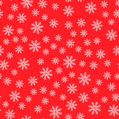 Seamless pattern. White snowflakes on a red backgrounds. For packaging paper