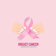 Breast Cancer Awareness Month background design. Breast cancer awareness pink ribbon. Vector Illustration