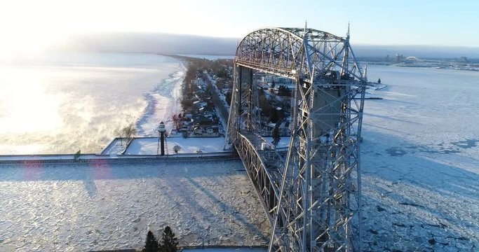 Aerial View of Lifting Bridge in Duluth, MN