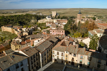 Fototapeta na wymiar Top view of the historic city of Segovia and the Alcazar.