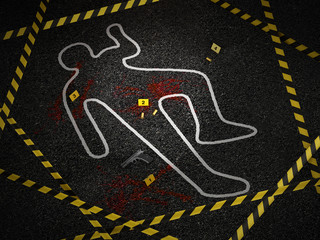 Crime scene of a murder case. 3D illustration