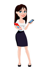 Fototapeta premium Business woman with brown hair, cartoon character