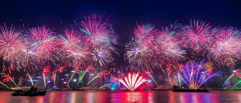 Fireworks celebration in New Year Countdown festival, Hongkong