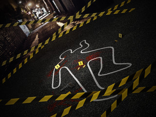 Crime scene of a murder case. 3D illustration