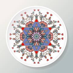 Decorative plate with round.mandala. Vector illustration.
