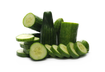Fresh sliced cucumber isolated on white background