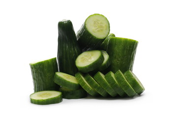 Fresh sliced cucumber isolated on white background