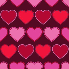 Fototapeta na wymiar Decorative hearts of pieces with stroke. Seamless pattern. Valentine's day. Vector illustration. Can be used for wallpaper, textile, invitation card, wrapping, web page background.