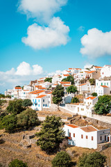 Fototapeta na wymiar Traditional Greek village with white houses, Nikia, Nisyros, Greece