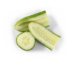 Fresh sliced cucumber isolated on white background, top view