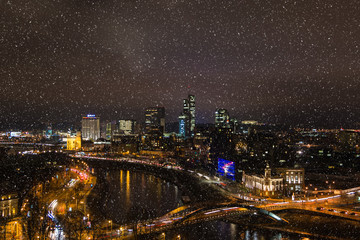 Obraz premium Night view of Vilnius city. Panorma. Snow. Winter. Christmas.