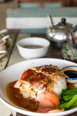 BBQ Roast Duck over Rice in Thai menu recipe