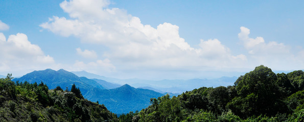 Fototapeta na wymiar Panoramic landscape mountain and blue sky view.