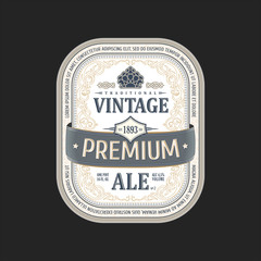 Vintage frame logo. Vector packing label. Gold sticker beer bottle