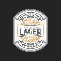 Vintage frame logo. Vector packing label. Gold sticker beer bottle