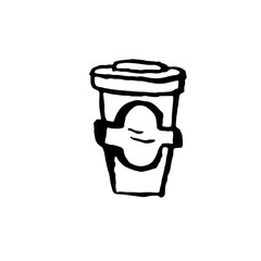 Paper coffee cup icon. Coffee to go grunge ink vector illustration.