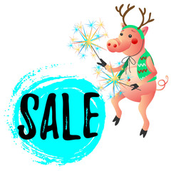 Dancing pig with sparklers New Year Sale