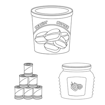 Vector design of can and food logo. Set of can and package stock symbol for web.