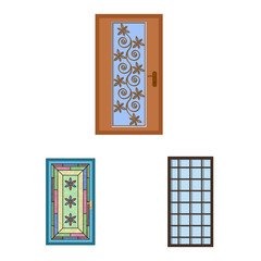 Vector illustration of door and front sign. Collection of door and wooden vector icon for stock.