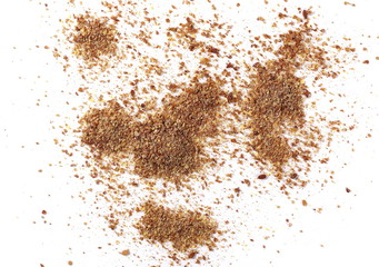 Ground, crushed, milled flaxseed, linseed isolated on white background