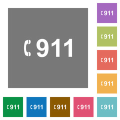 Emergency call 911 square flat icons