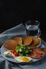 pancakes breakfast set with black coffee