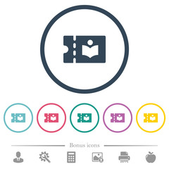 Library discount coupon flat color icons in round outlines