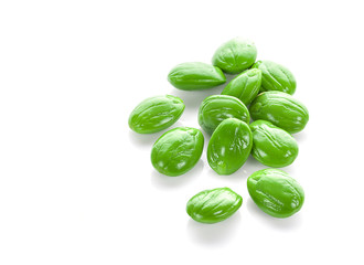 Parkia speciosa seeds or bitter bean on white background