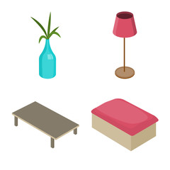 Isolated object of bedroom and room symbol. Set of bedroom and furniture vector icon for stock.